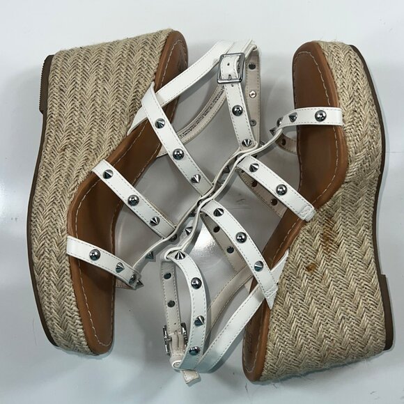 Time And Tru White Studded Espadrille Wedge Sandals Memory Foam Womens Size 10 - Picture 8 of 14